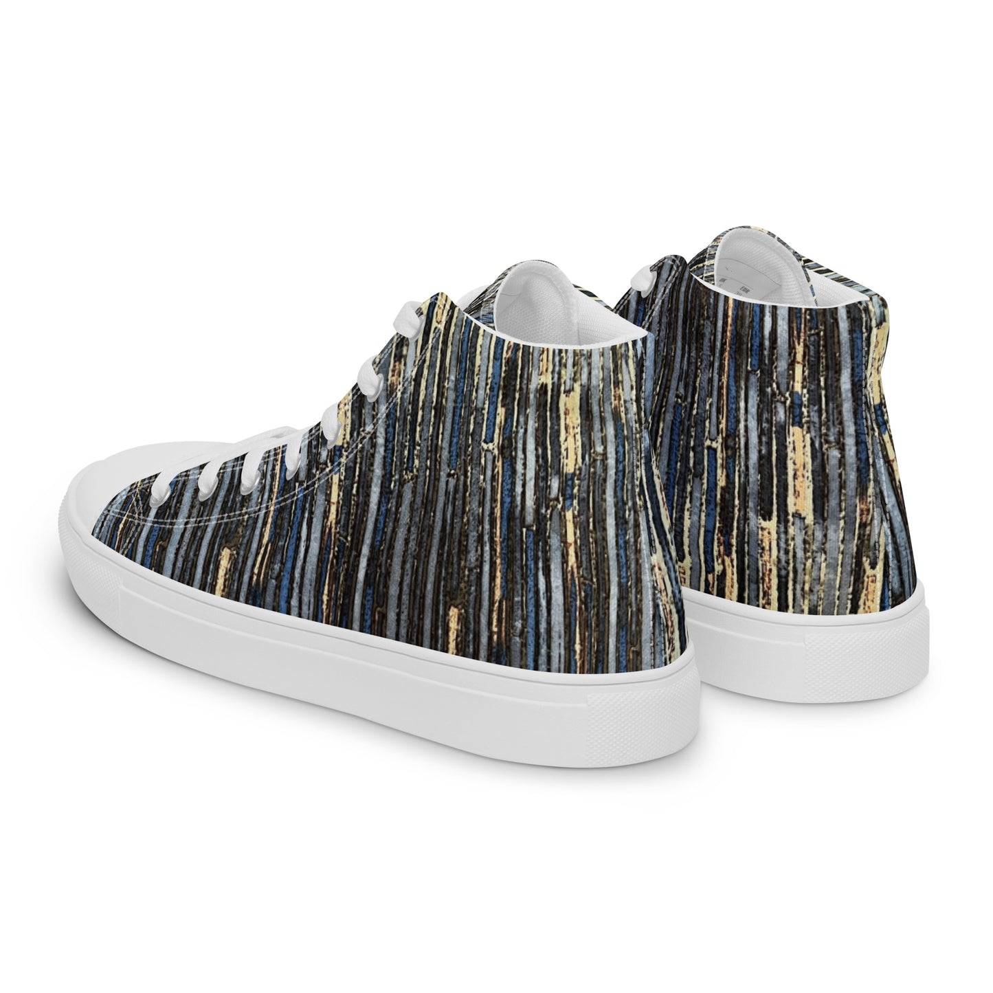 Blue Peach Stripes Men’s high top canvas shoes