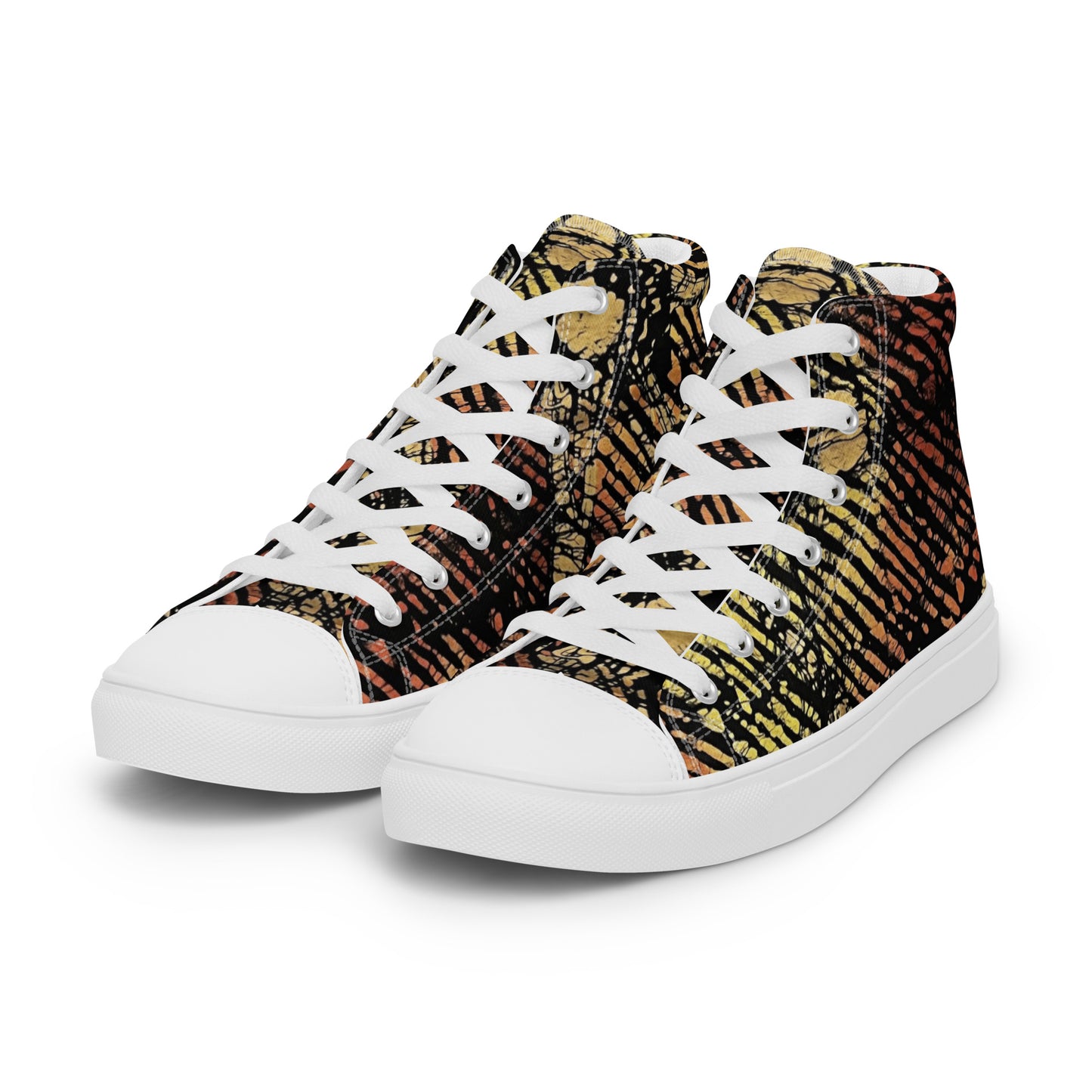 Yellow Orange Aztec Ankara Men’s high top canvas shoes