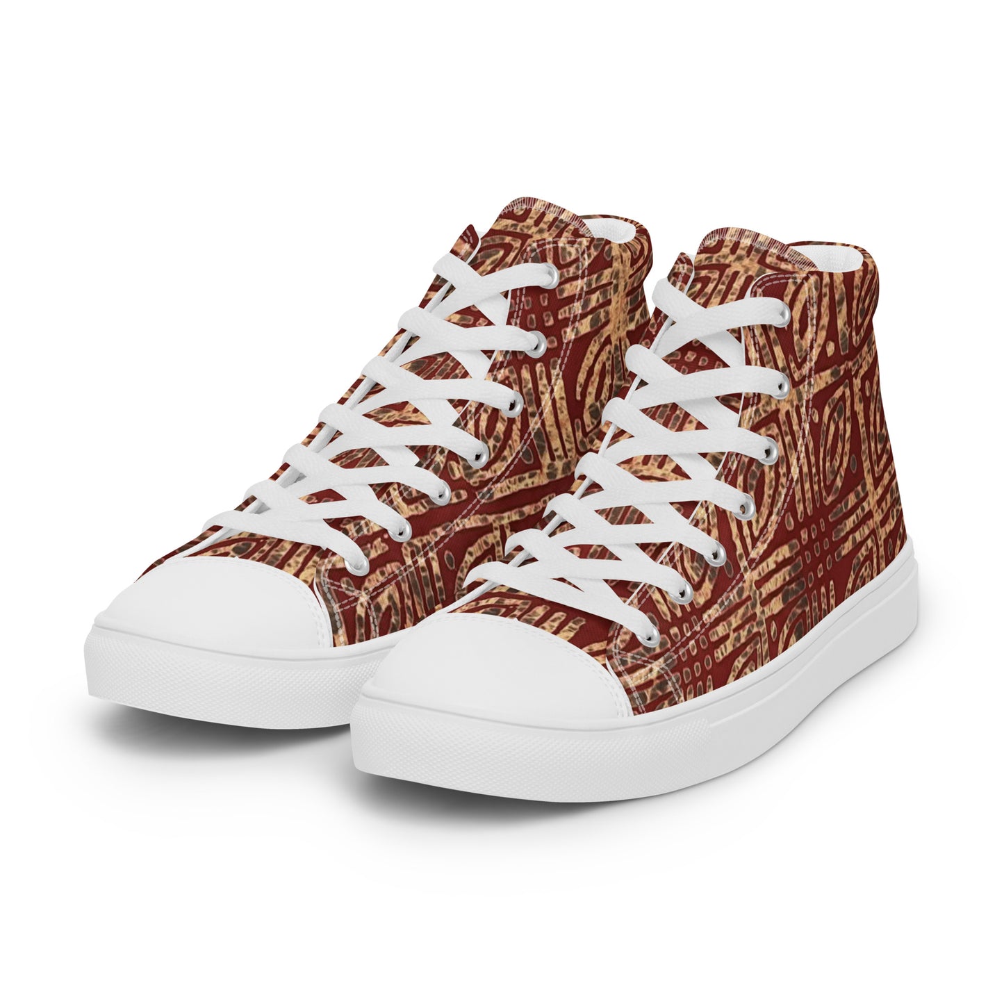 Copper And Gold Adire Men’s High Top Canvas Shoes