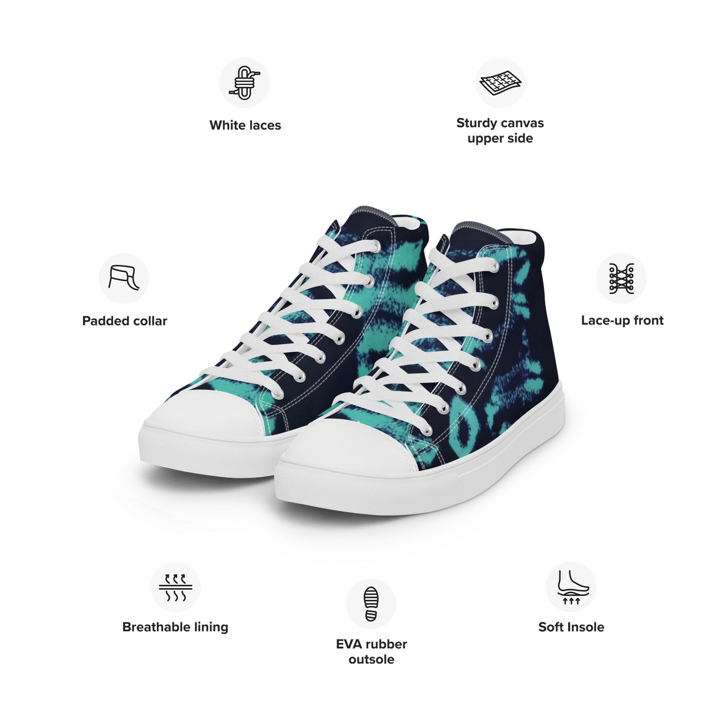 Turquoise Adire Ankara Men’s high top canvas shoes