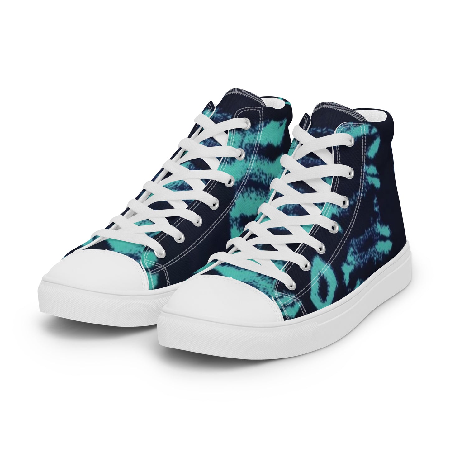 Turquoise Adire Ankara Men’s high top canvas shoes