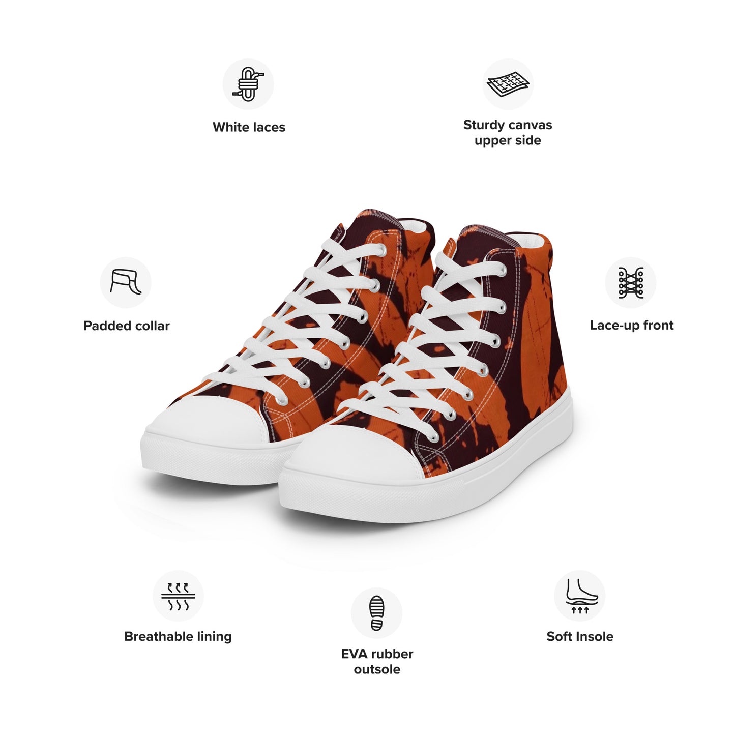 Orange Adire Men’s high top canvas shoes