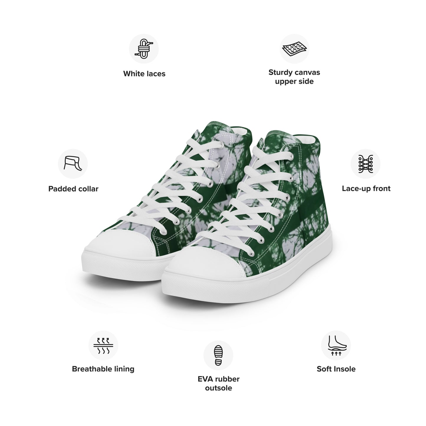 Green Adire Ankara Men’s high top canvas shoes