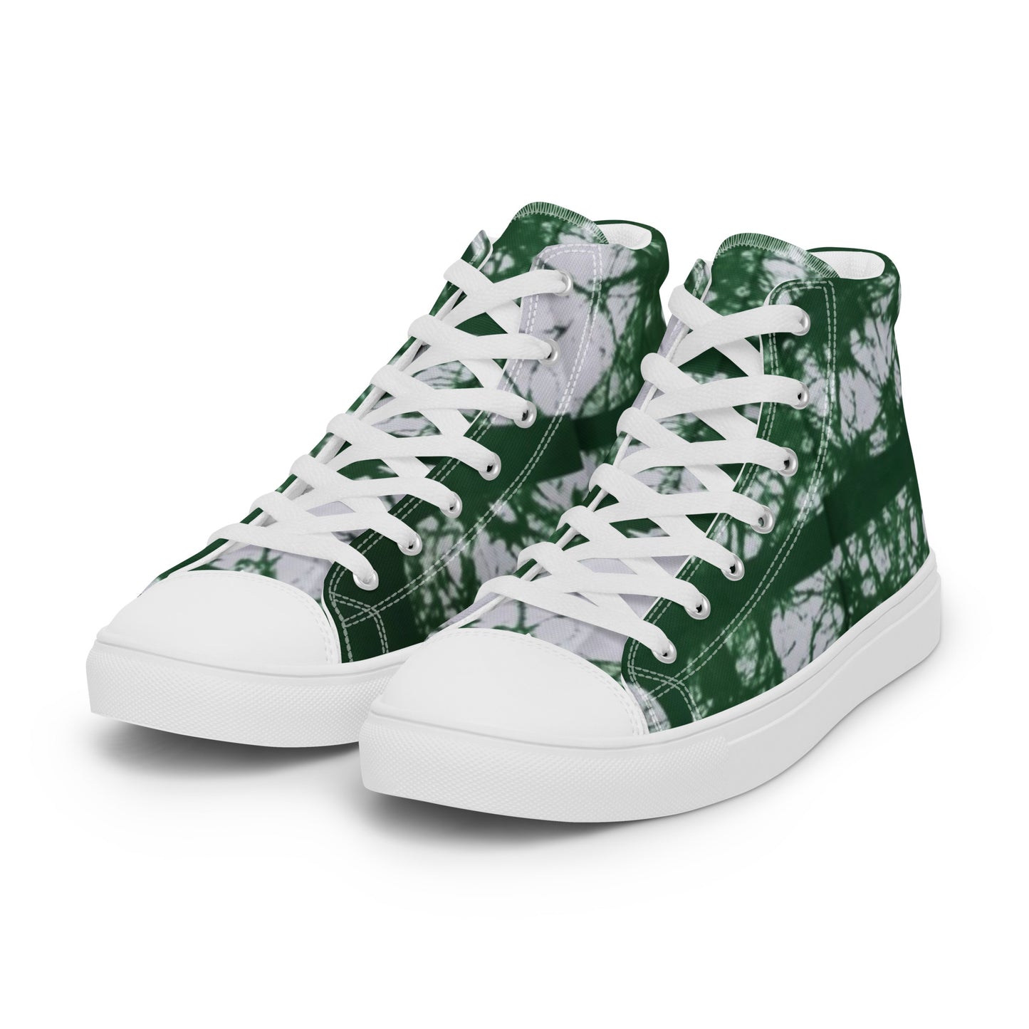 Green Adire Ankara Men’s high top canvas shoes