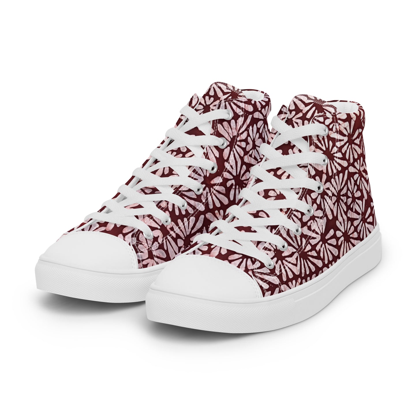 Red Abstract Adire Men’s high top canvas shoes