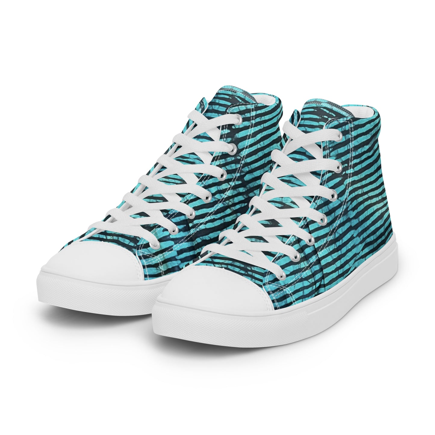 Aqua Black Stripes Adire Men’s high top canvas shoes