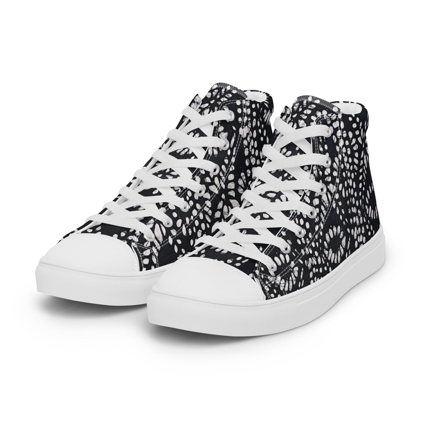 Black & White Abstract Aztec Adire Men’s high top canvas shoes