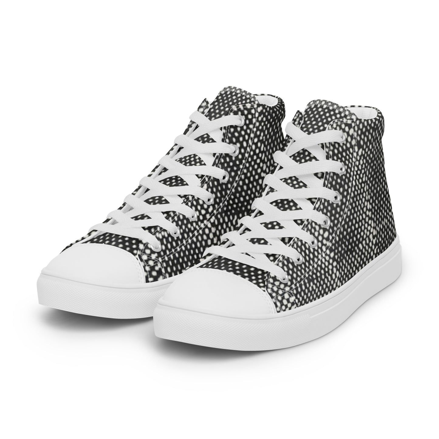 Black White Polka Dots Adire Men’s high top canvas shoes