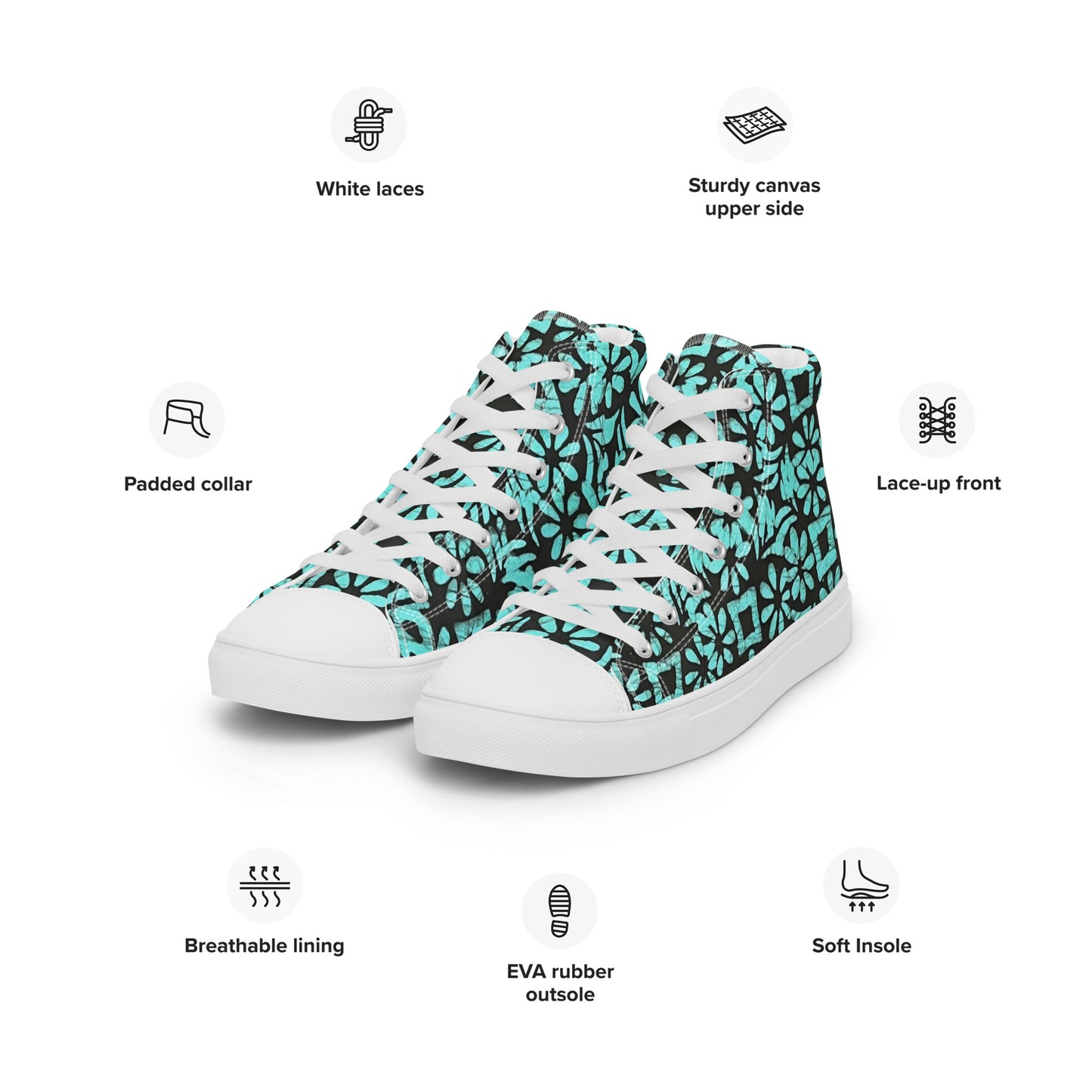 Aqua Abstract Shapes Adire Men’s high top canvas shoes