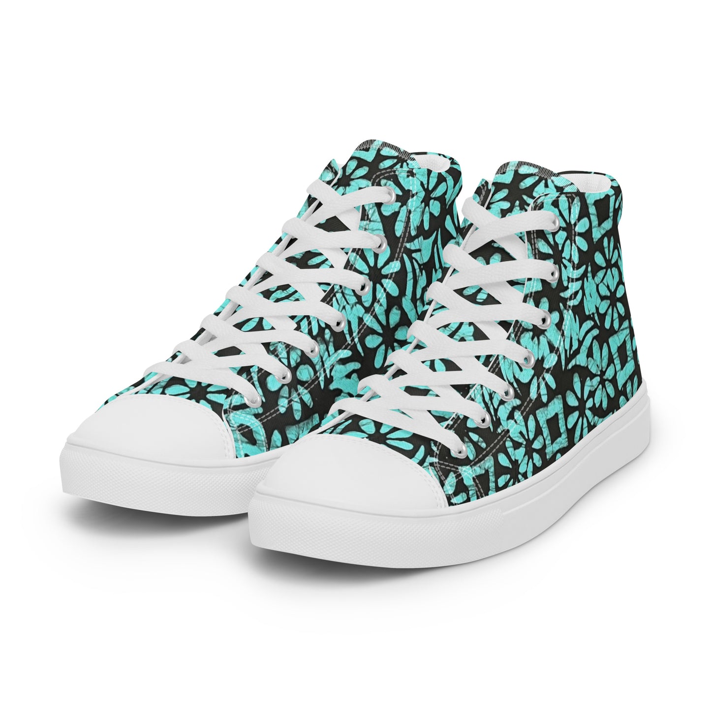 Aqua Abstract Shapes Adire Men’s high top canvas shoes