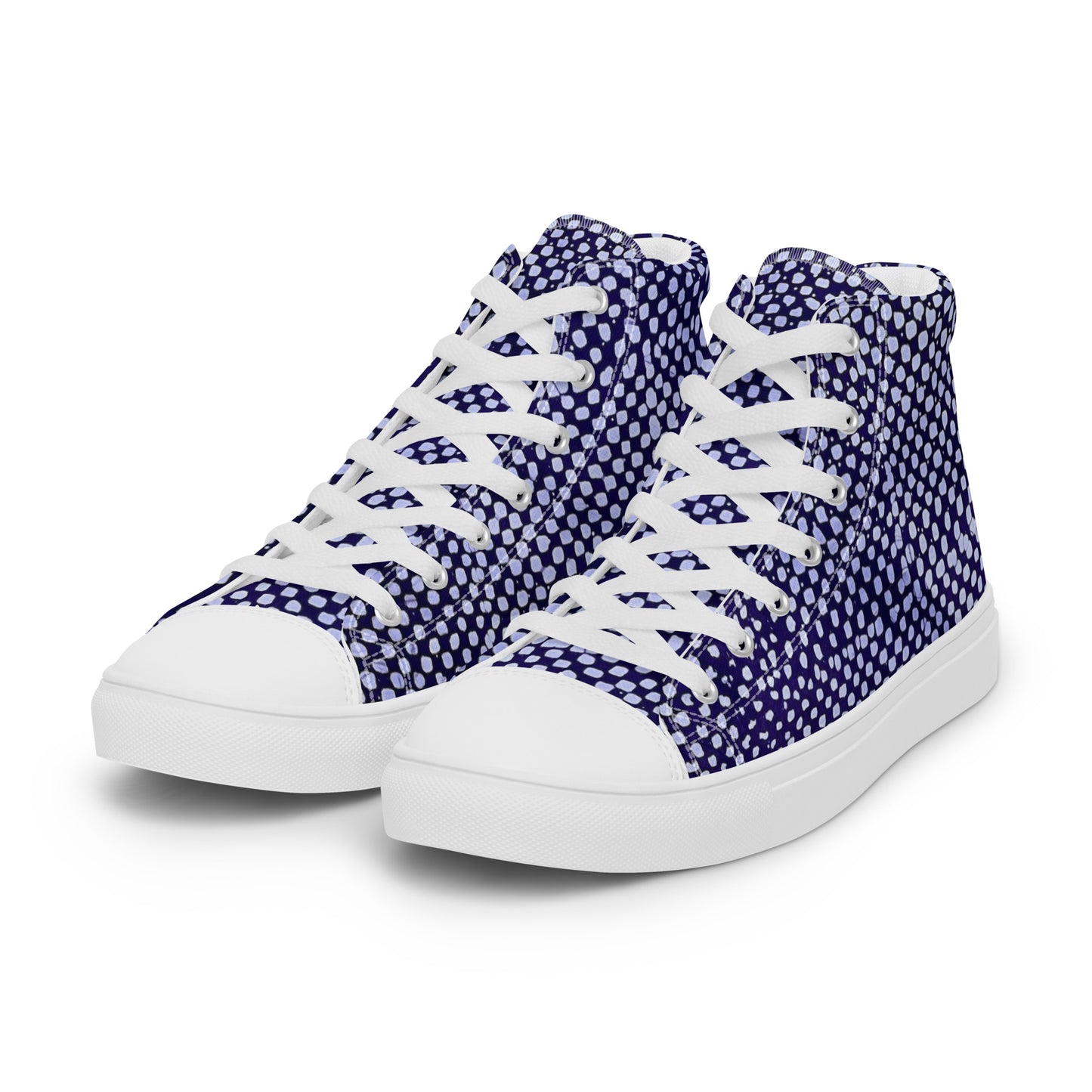 Purple & White Polka Dots Adire Men’s high top canvas shoes