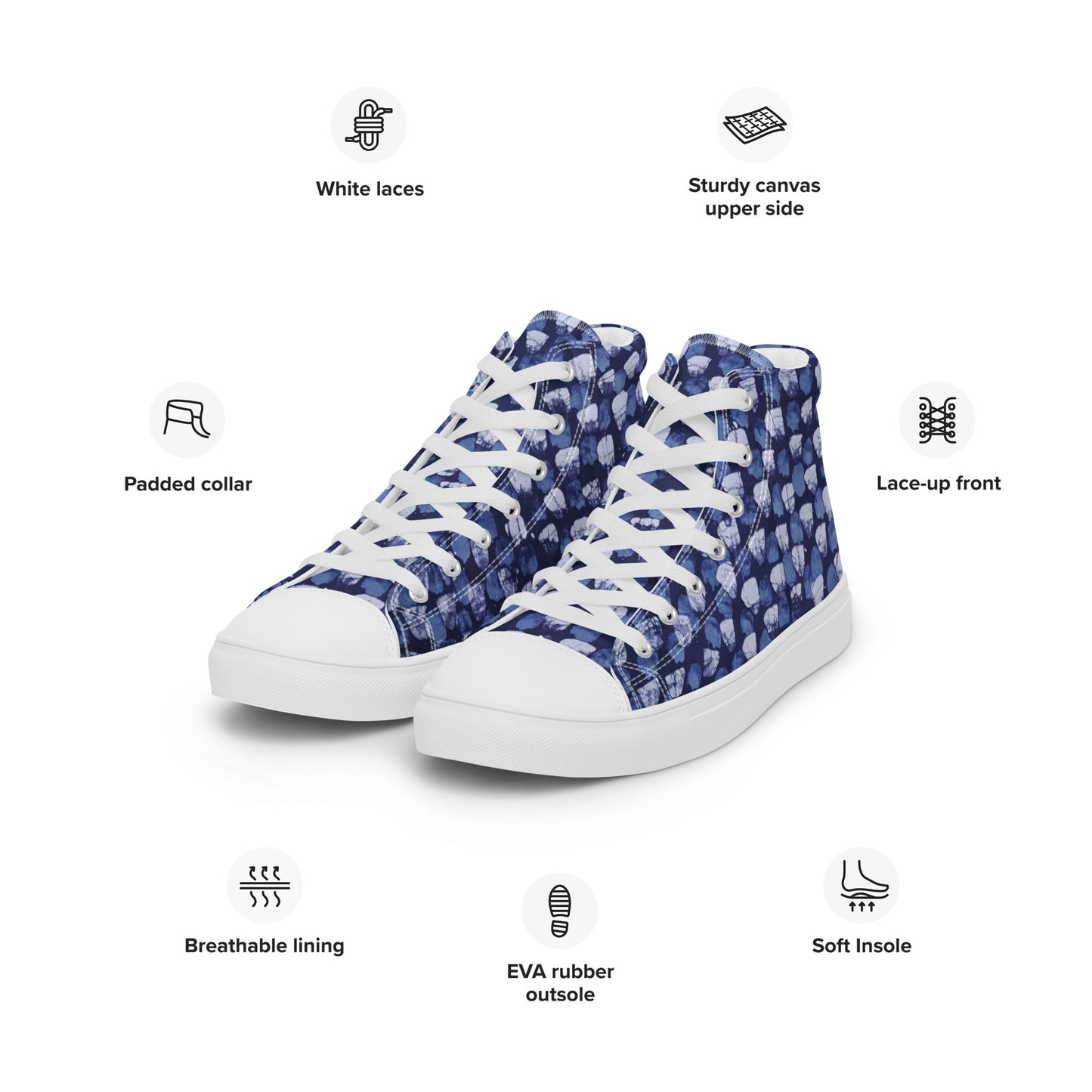 Blue Dotted Men’s high top canvas shoes