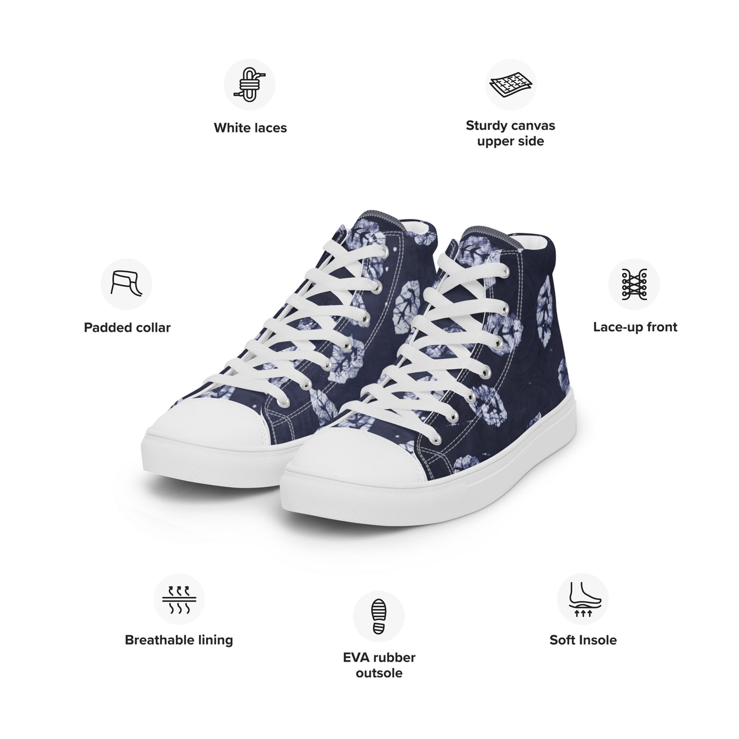 Indigo Leaf Men’s high top canvas shoes