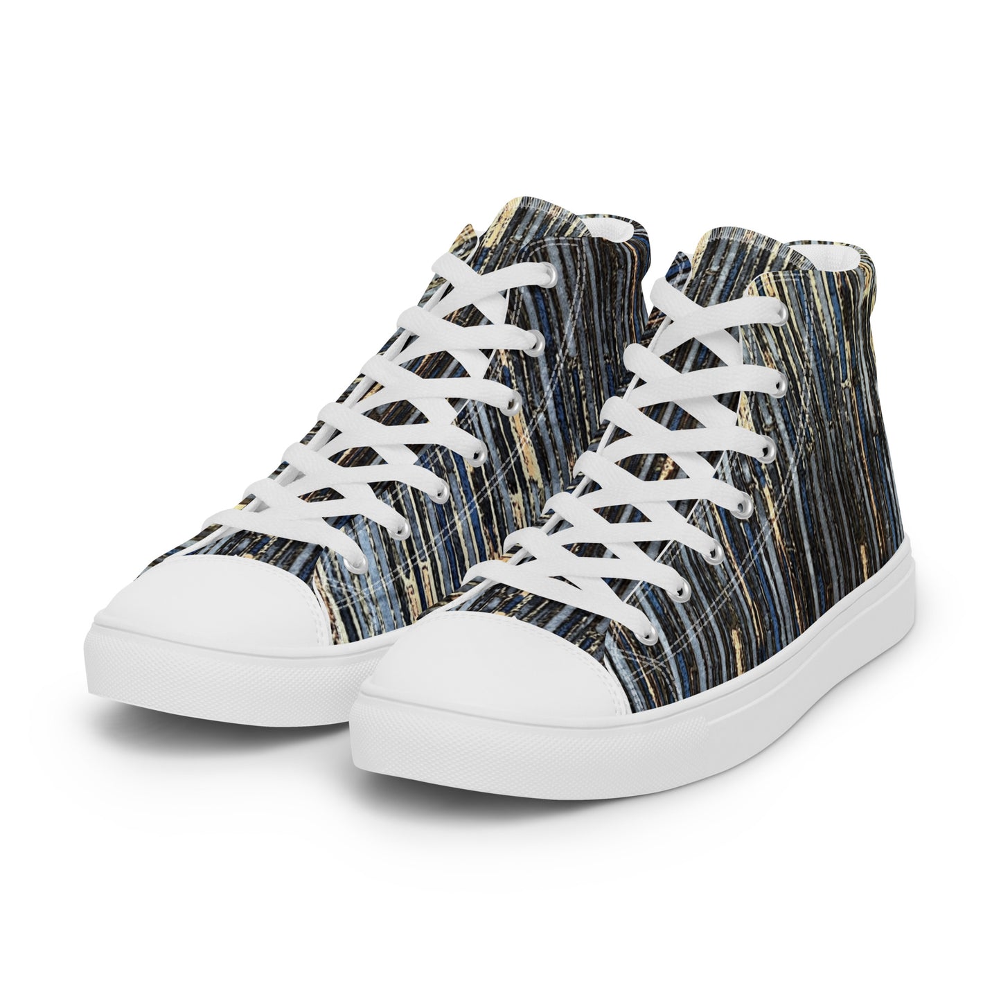 Blue Peach Stripes Men’s high top canvas shoes