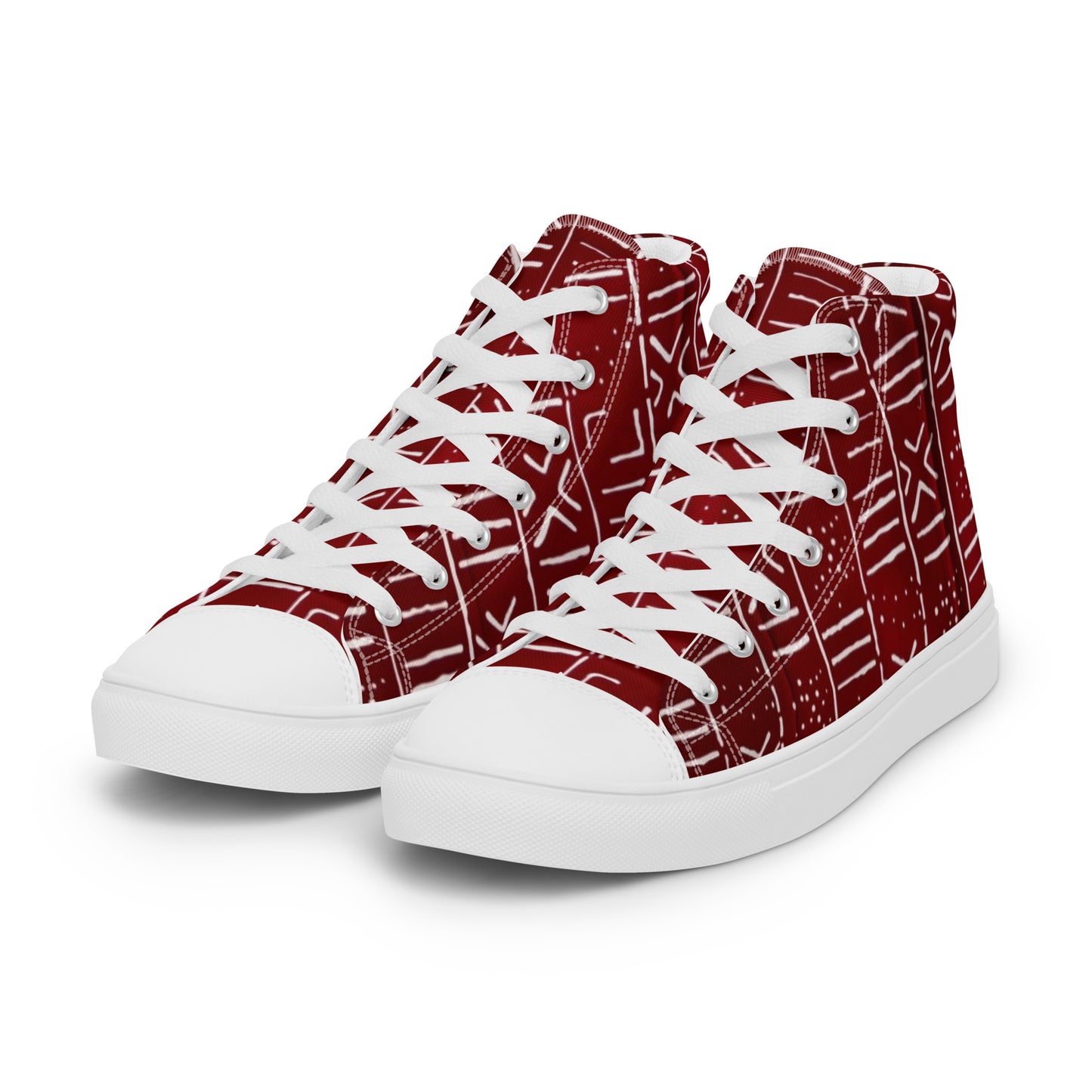 Red White African Print Men’s high top canvas shoes