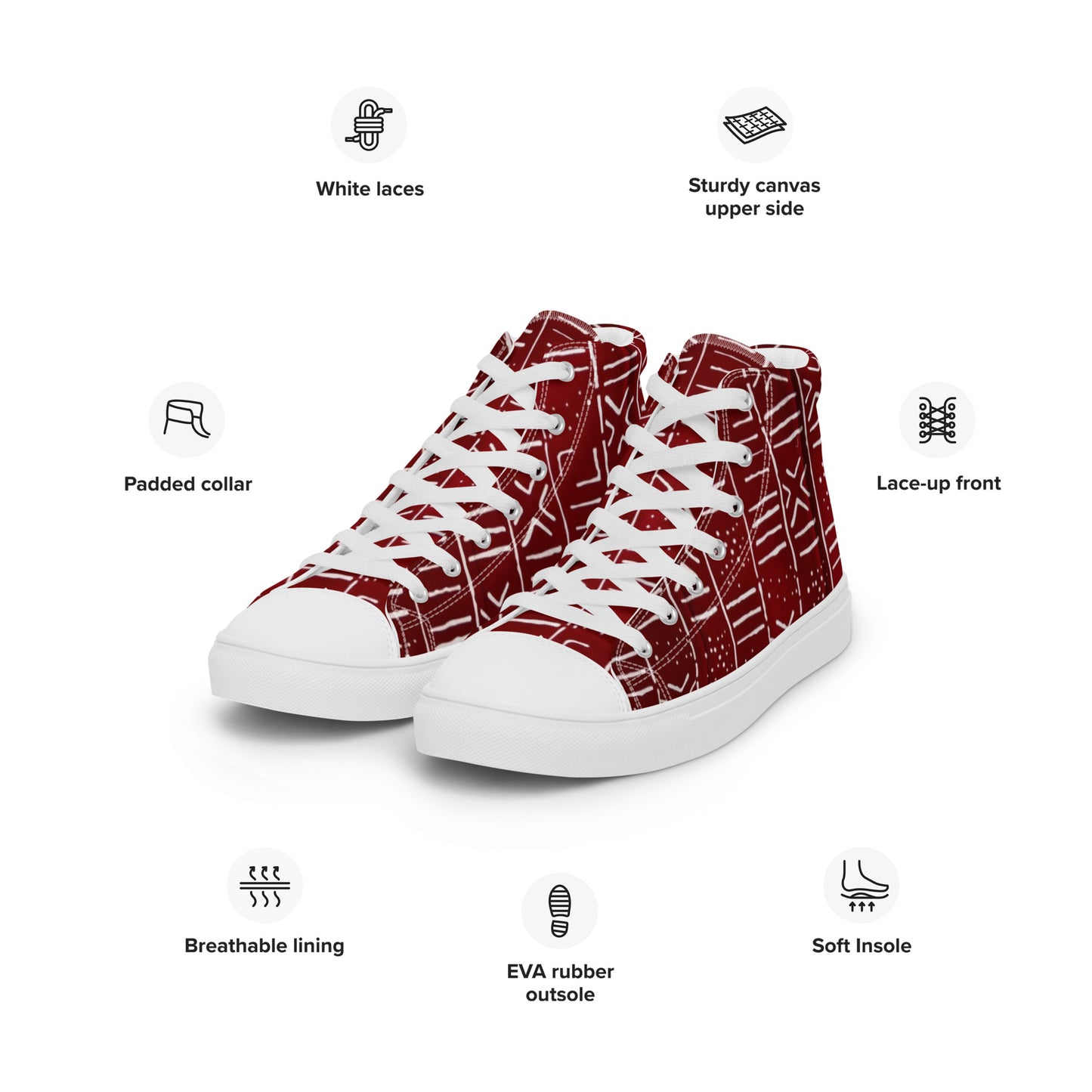 Red White African Print Men’s high top canvas shoes