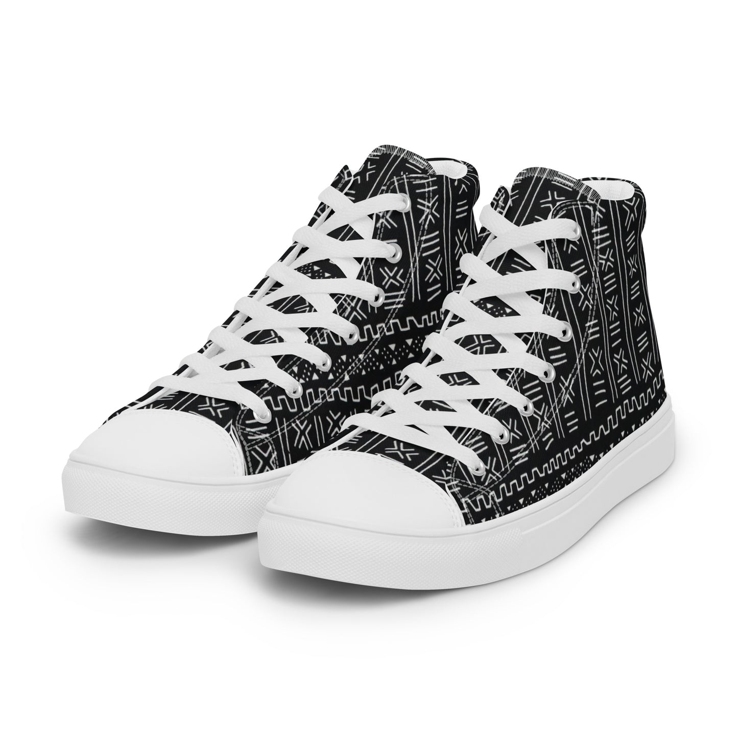 Black White Bogolan Men’s high top canvas shoes