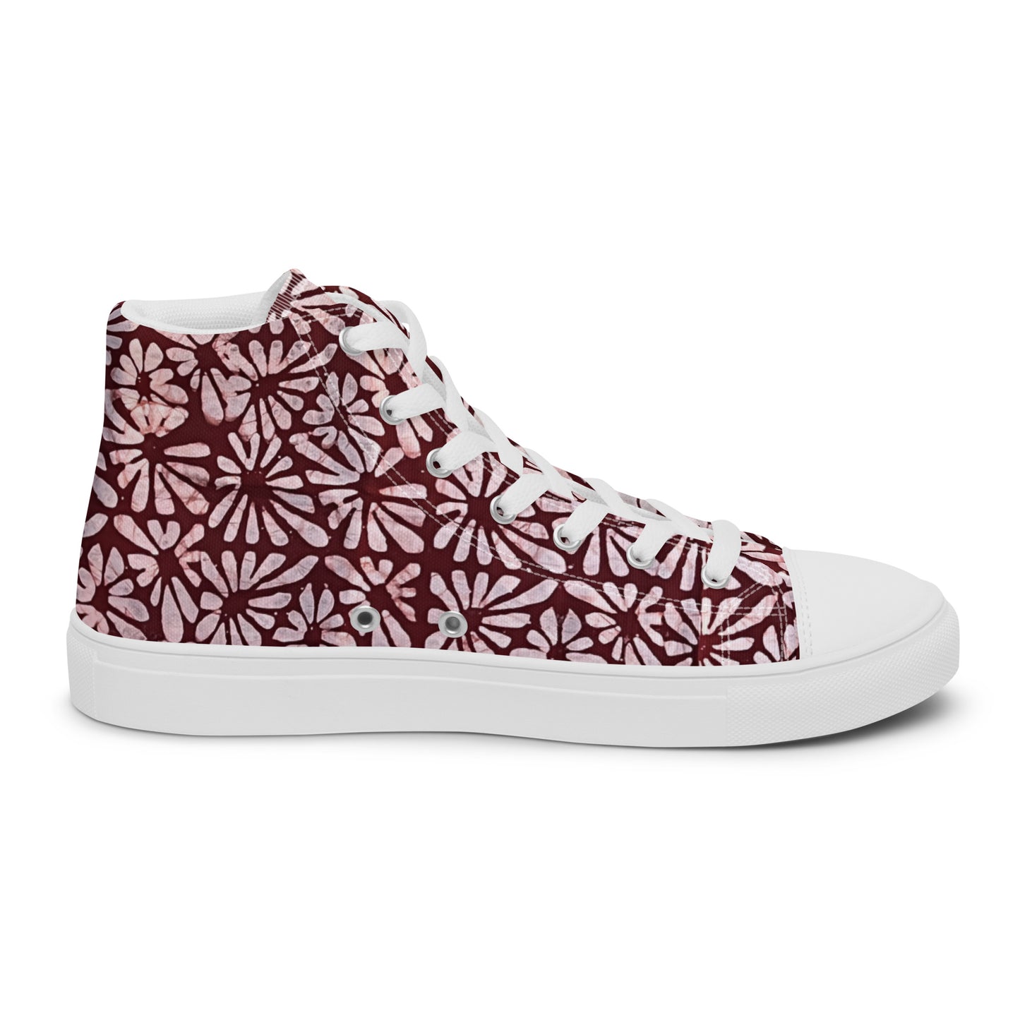 Red Abstract Adire Men’s high top canvas shoes