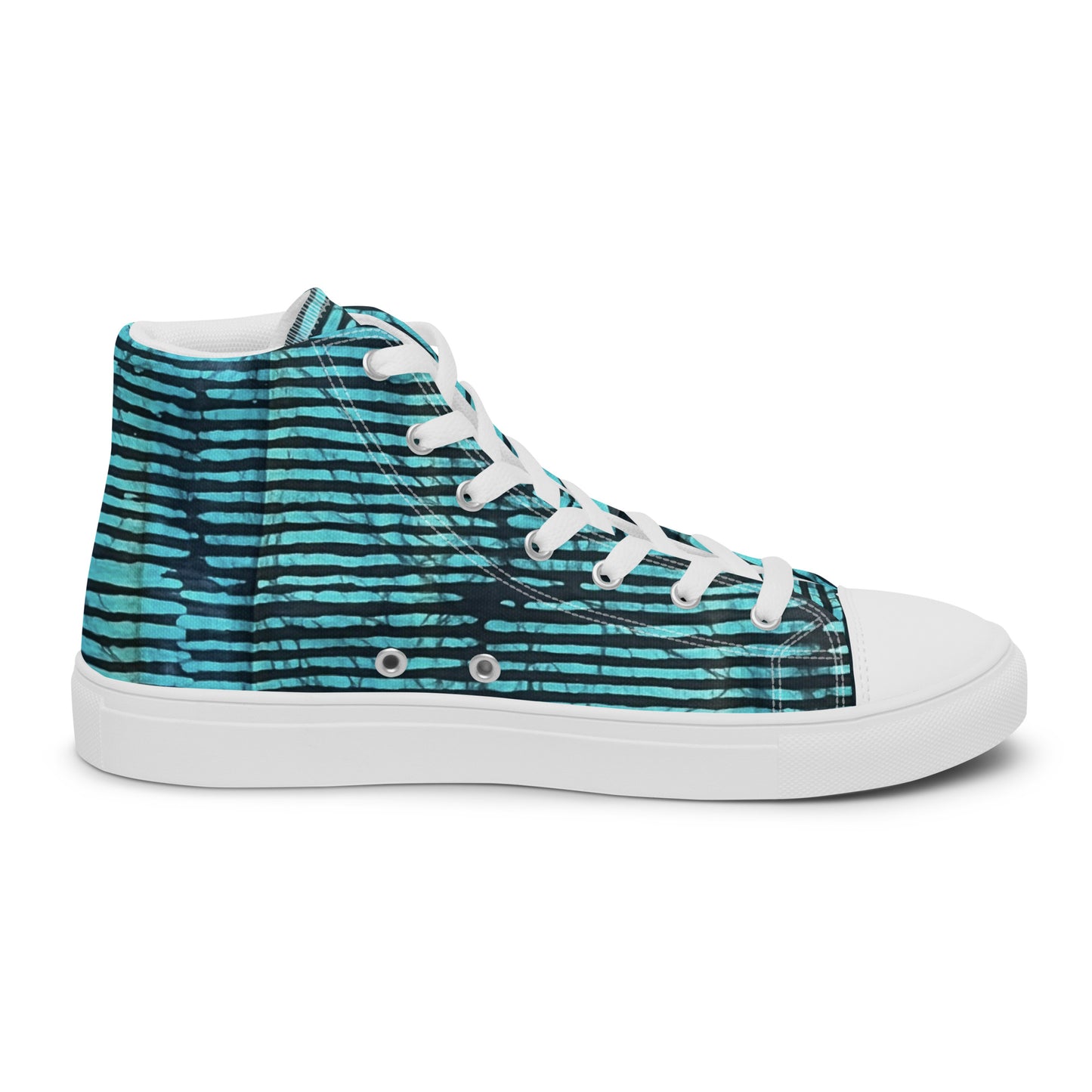 Aqua Black Stripes Adire Men’s high top canvas shoes