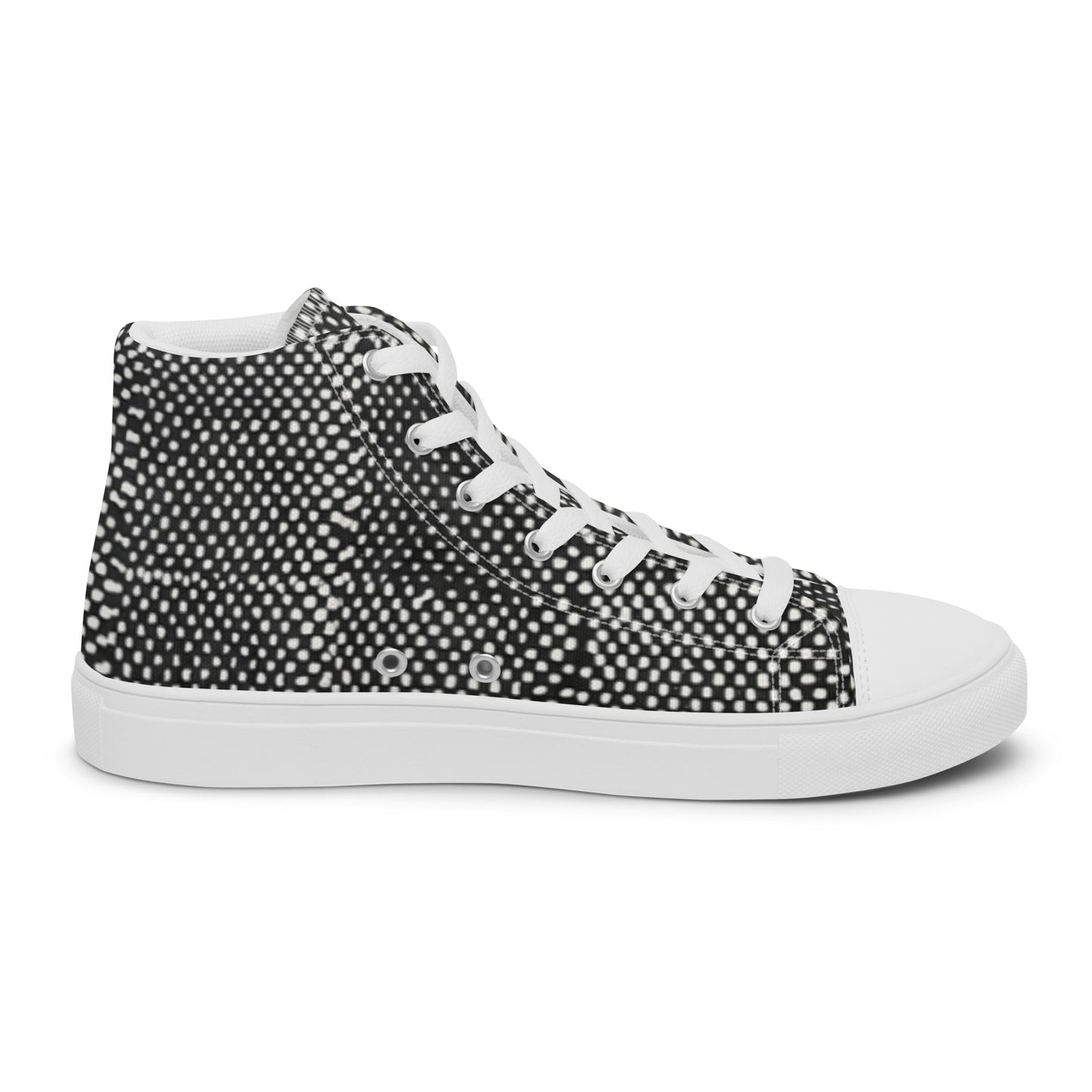 Black White Polka Dots Adire Men’s high top canvas shoes