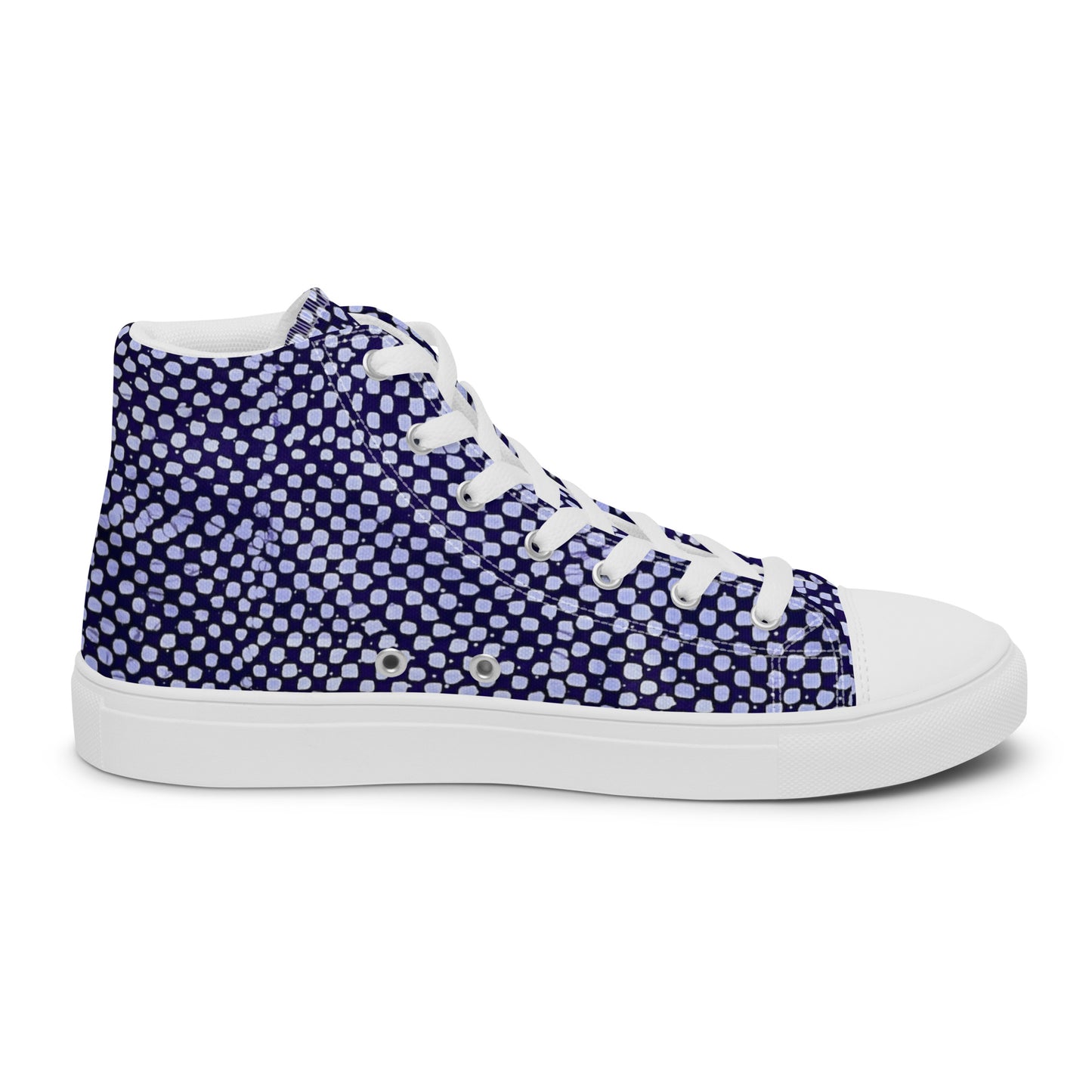 Purple & White Polka Dots Adire Men’s high top canvas shoes