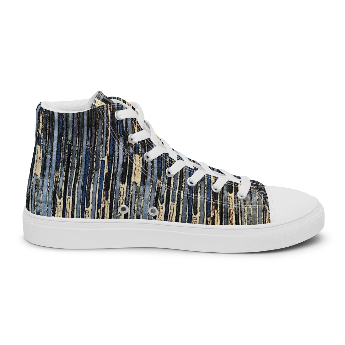 Blue Peach Stripes Men’s high top canvas shoes