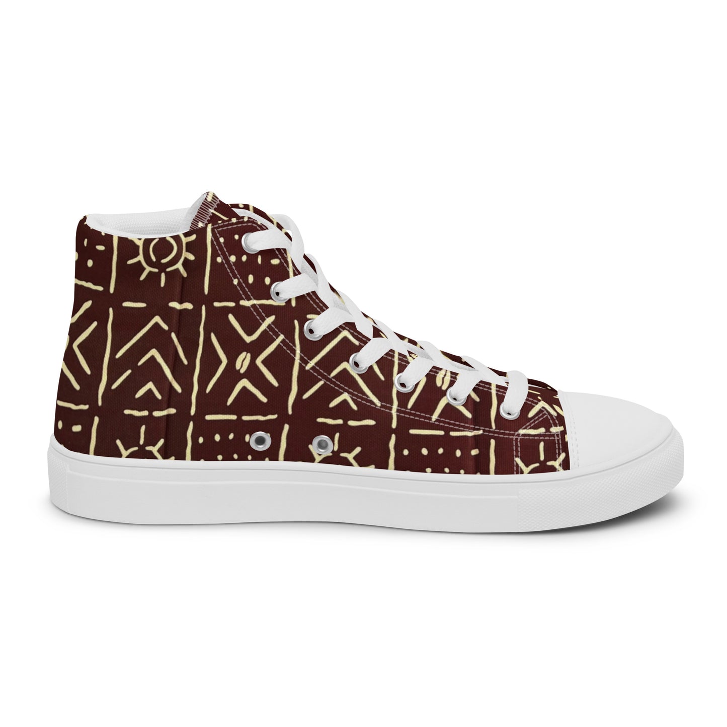 Brown African Print Men’s high top canvas shoes