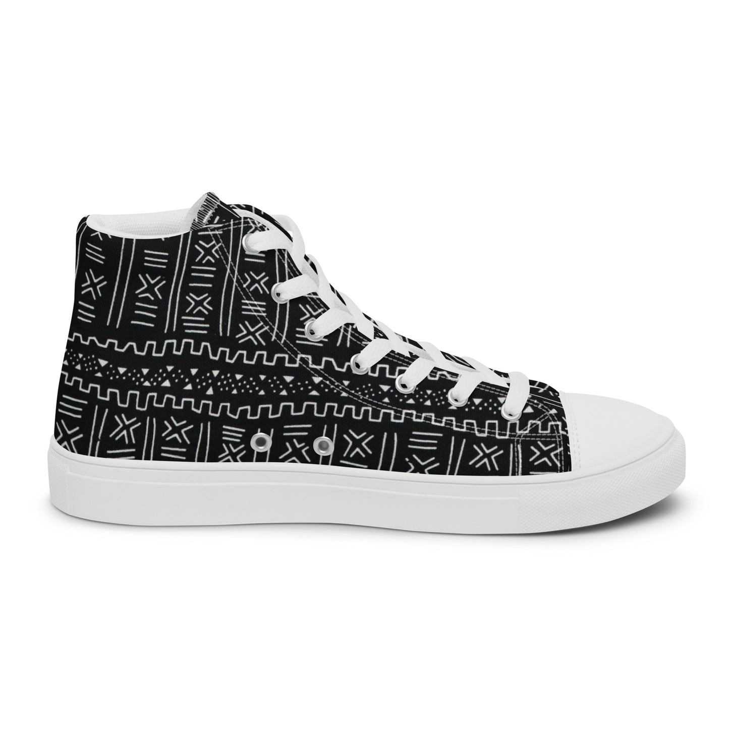 Black White Bogolan Men’s high top canvas shoes