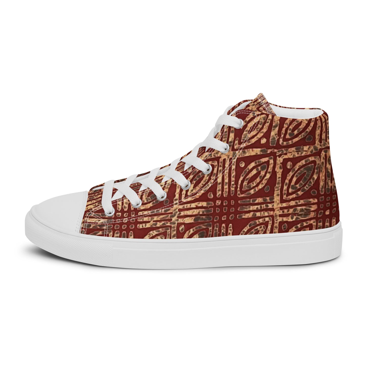 Copper And Gold Adire Men’s High Top Canvas Shoes