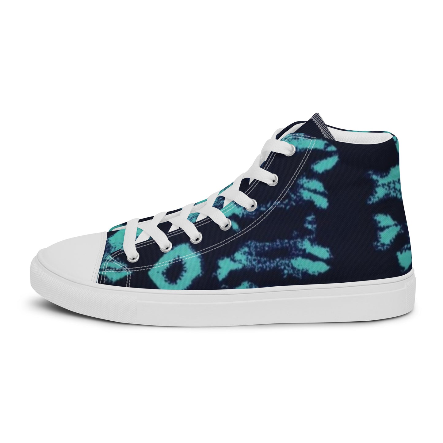 Turquoise Adire Ankara Men’s high top canvas shoes