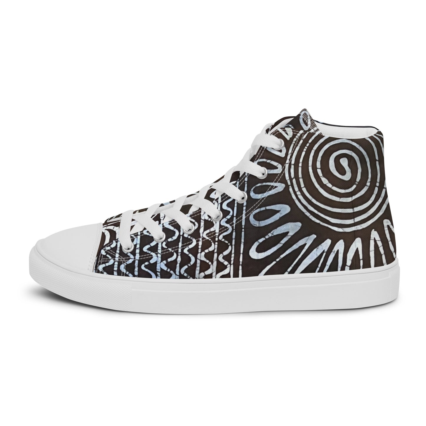 Abstract Cyan Blue Adire Men’s high top canvas shoes