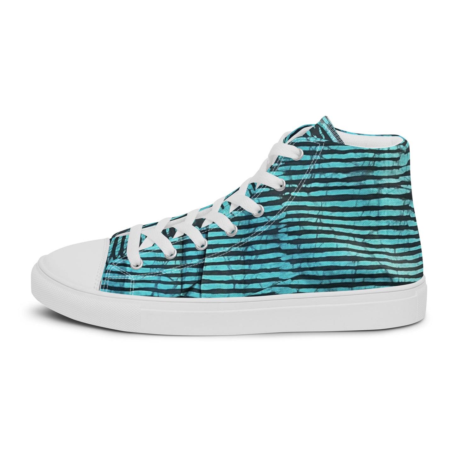 Aqua Black Stripes Adire Men’s high top canvas shoes