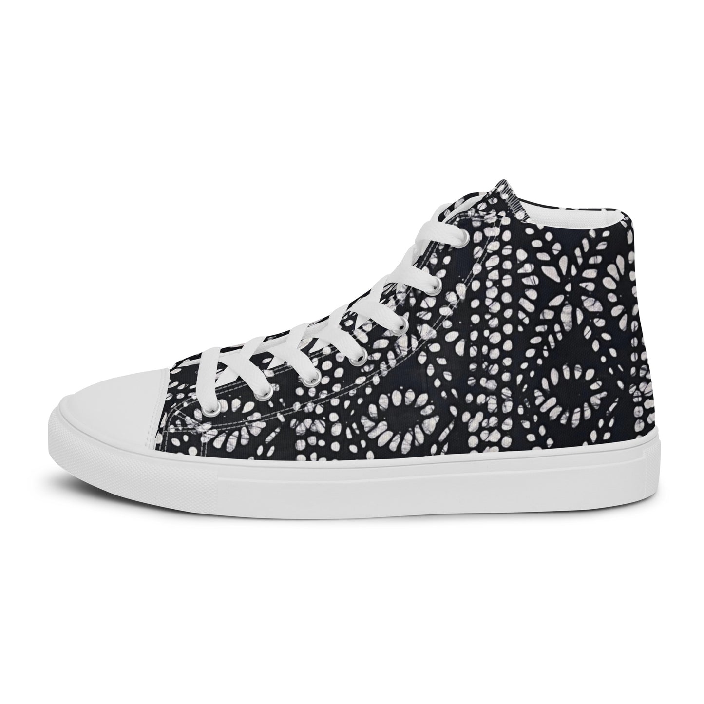 Black & White Abstract Aztec Adire Men’s high top canvas shoes