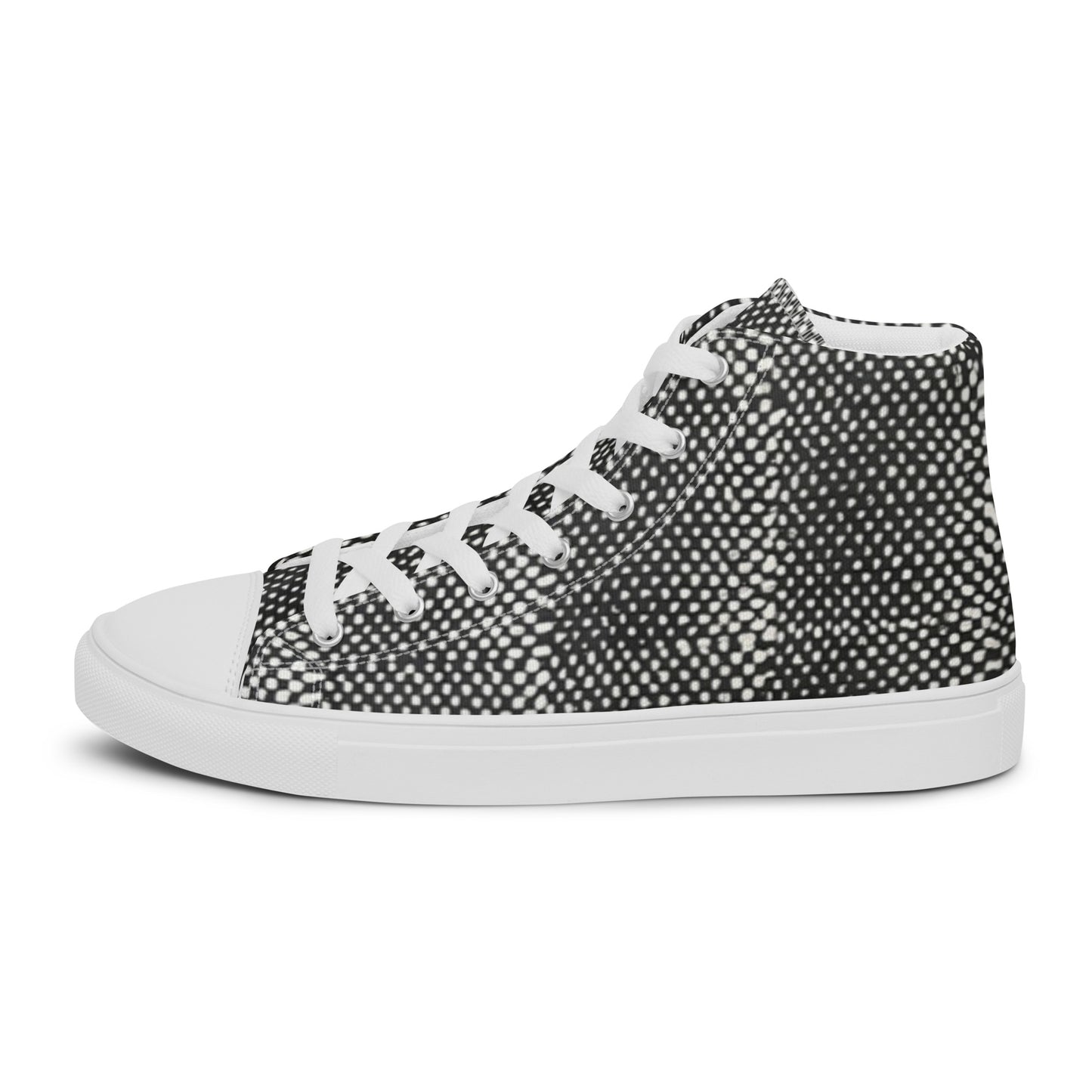 Black White Polka Dots Adire Men’s high top canvas shoes