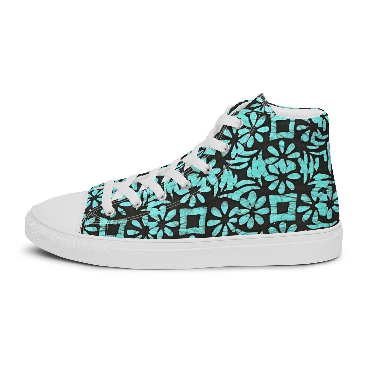 Aqua Abstract Shapes Adire Men’s high top canvas shoes