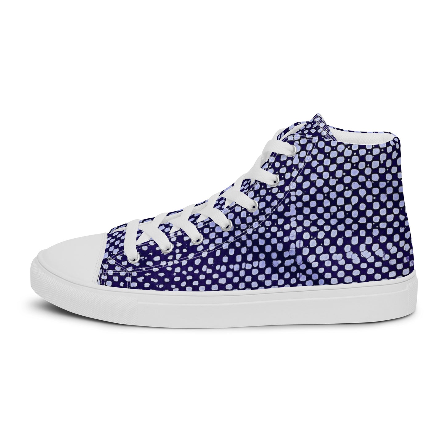 Purple & White Polka Dots Adire Men’s high top canvas shoes