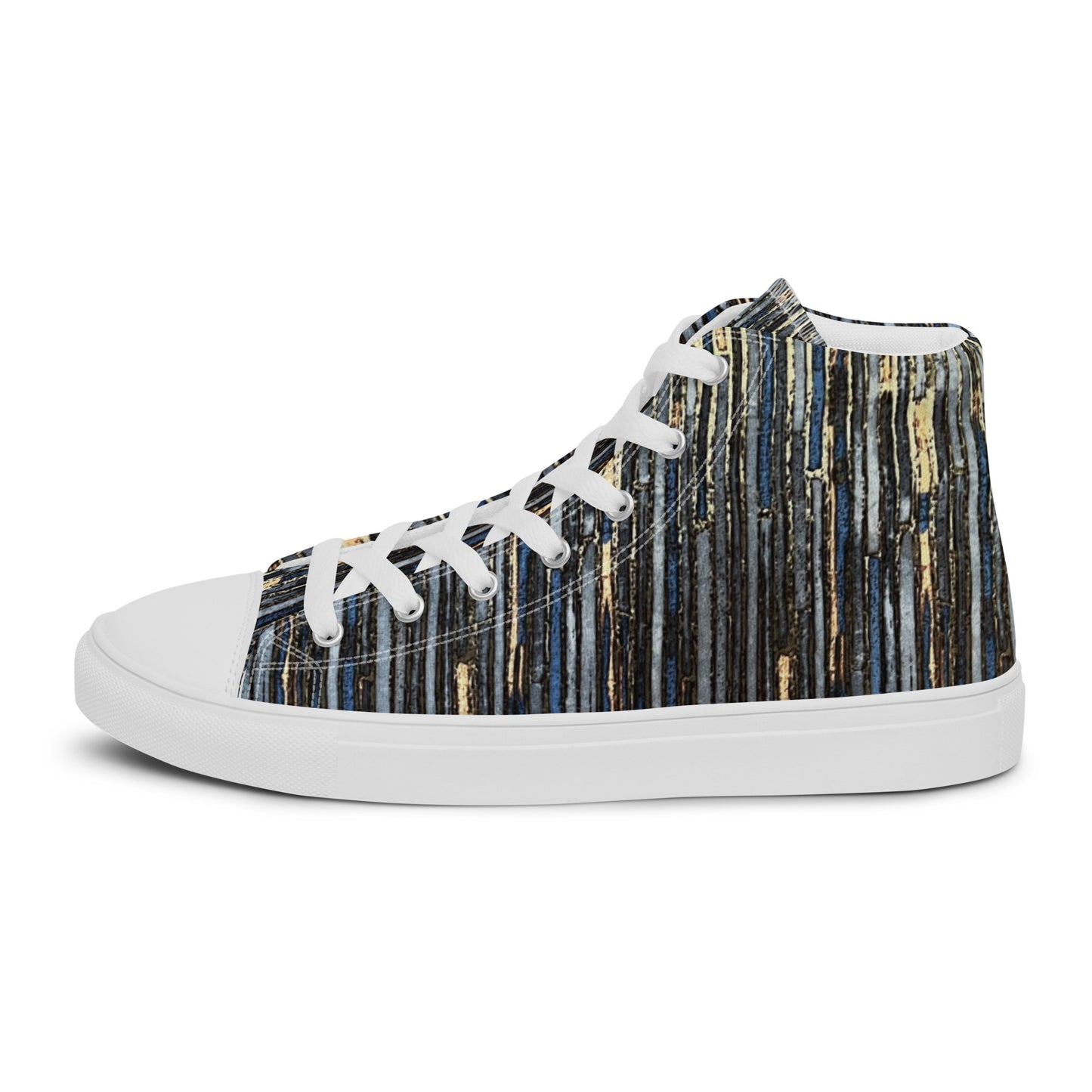 Blue Peach Stripes Men’s high top canvas shoes