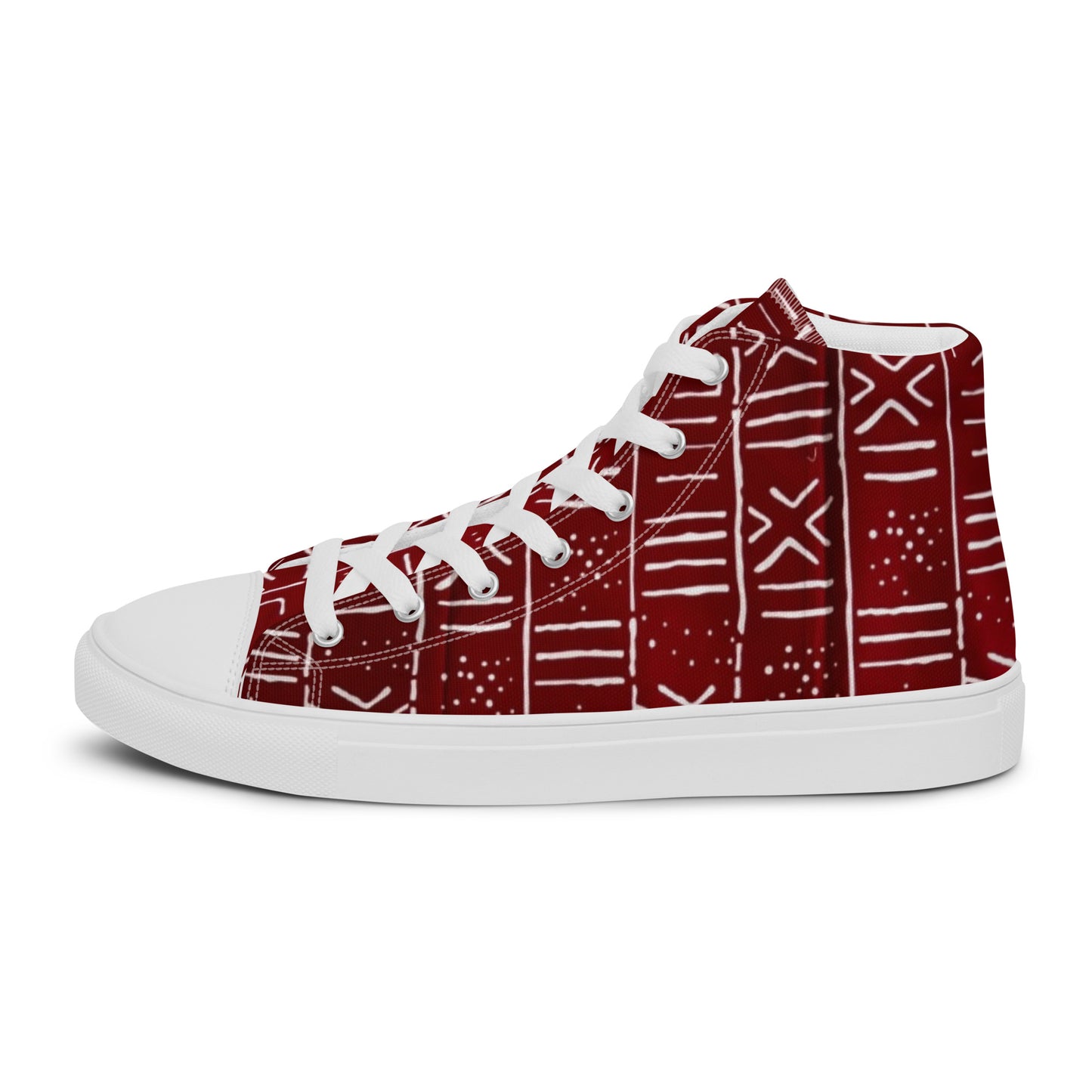 Red White African Print Men’s high top canvas shoes