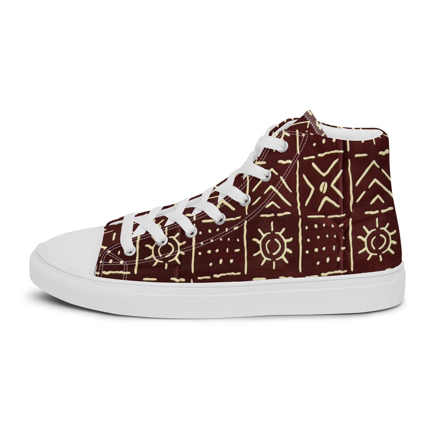 Brown African Print Men’s high top canvas shoes