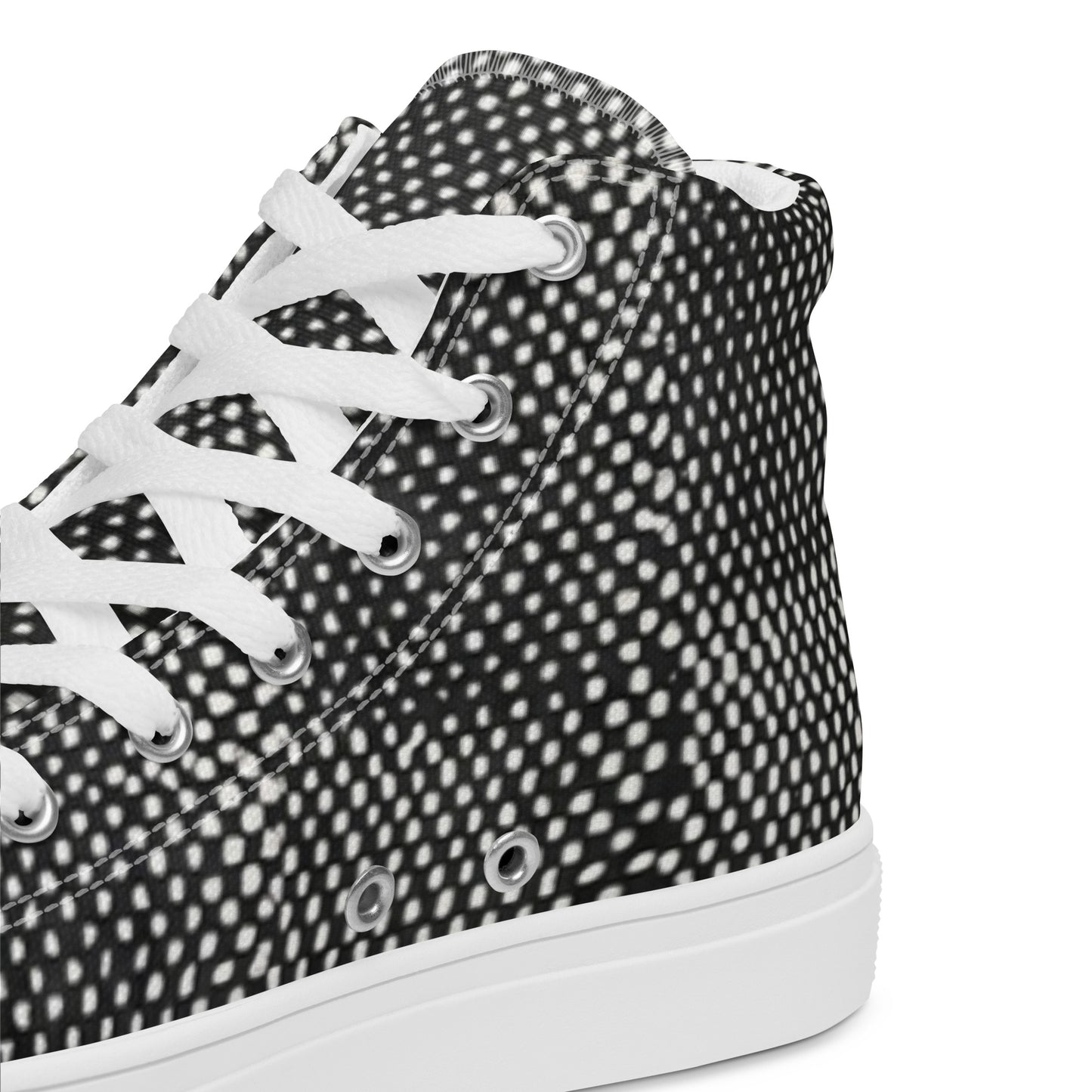 Black White Polka Dots Adire Men’s high top canvas shoes