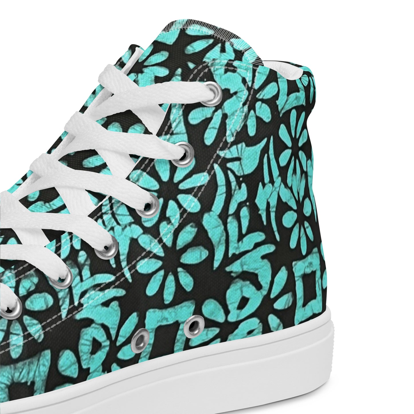 Aqua Abstract Shapes Adire Men’s high top canvas shoes