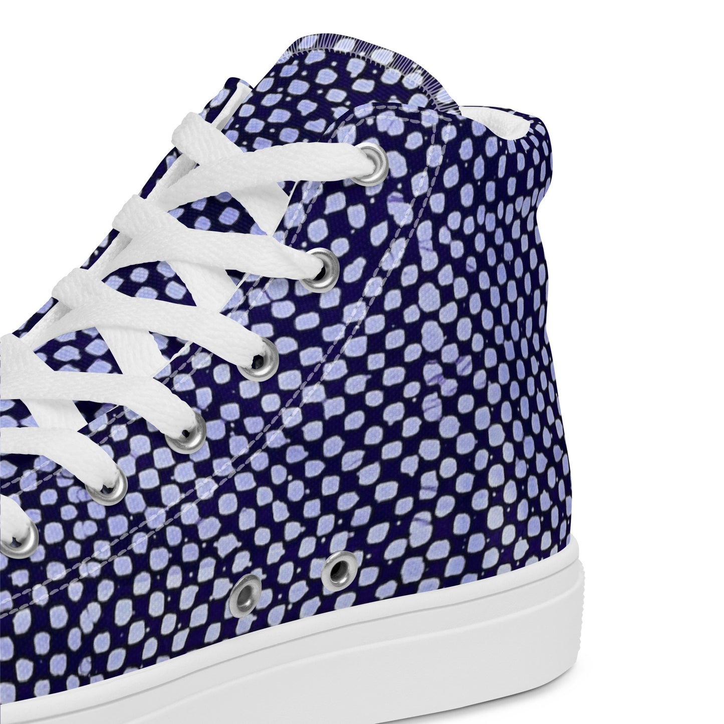 Purple & White Polka Dots Adire Men’s high top canvas shoes