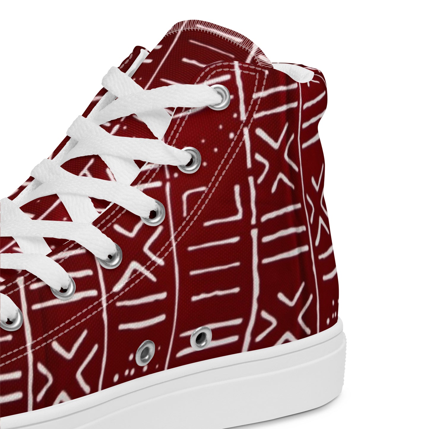 Red White African Print Men’s high top canvas shoes