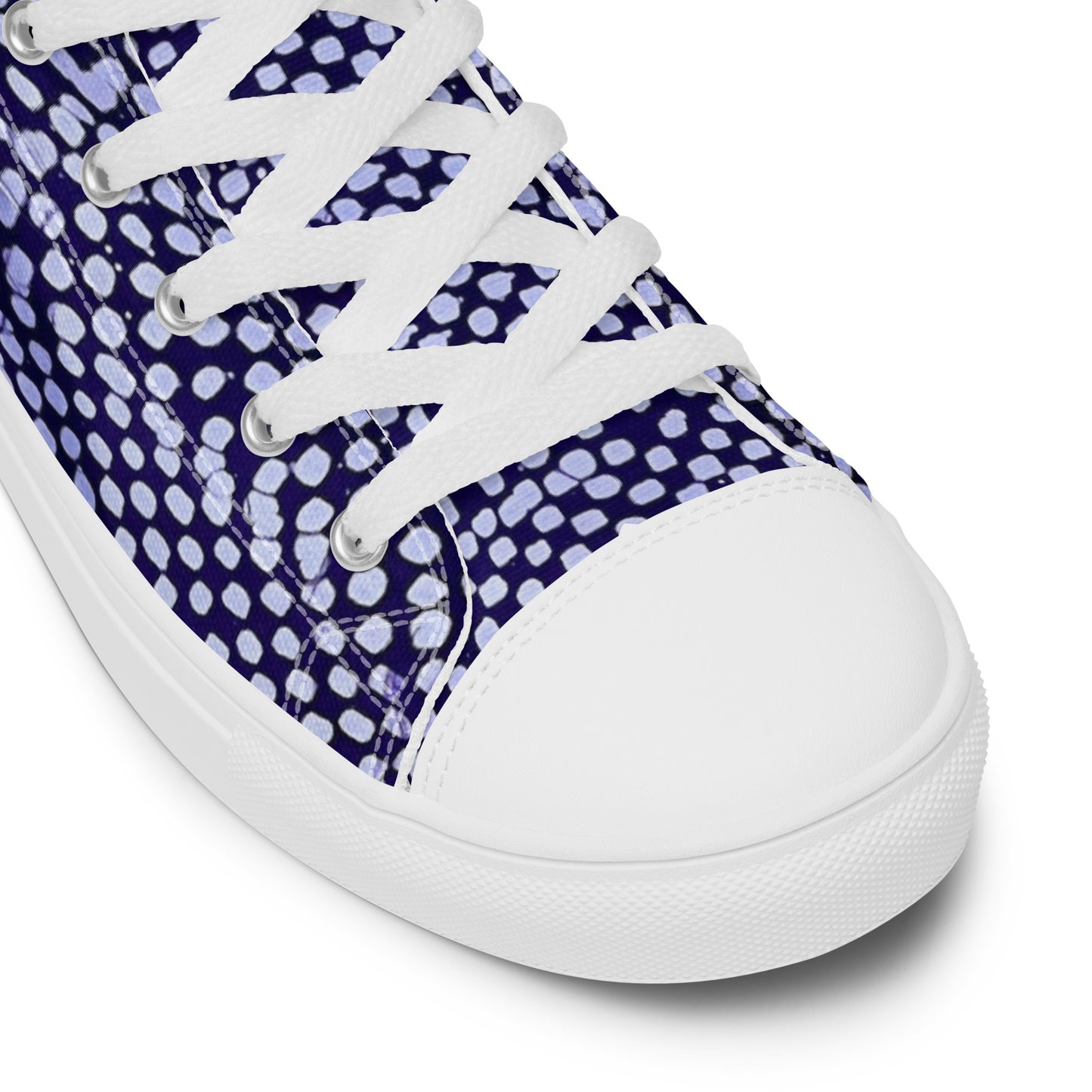 Purple & White Polka Dots Adire Men’s high top canvas shoes