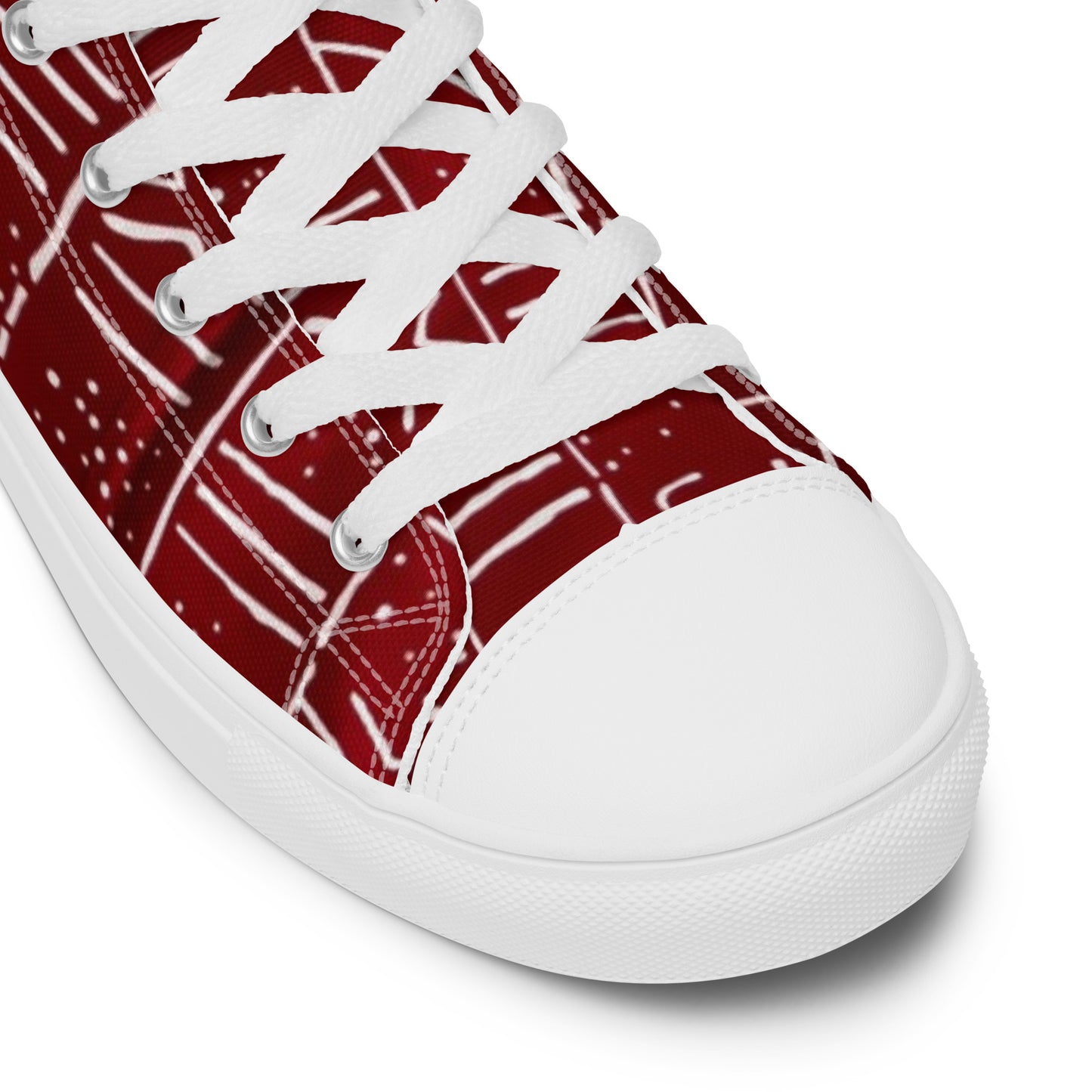 Red White African Print Men’s high top canvas shoes