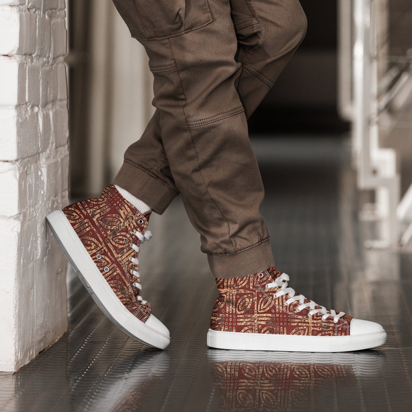 Copper And Gold Adire Men’s High Top Canvas Shoes