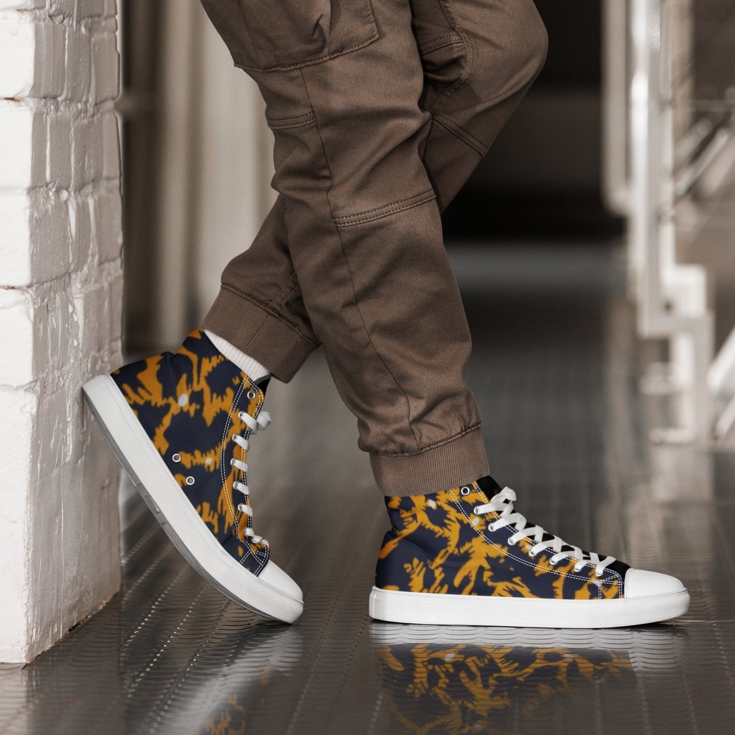 Yellow Leopard Ankara Men’s high top canvas shoes