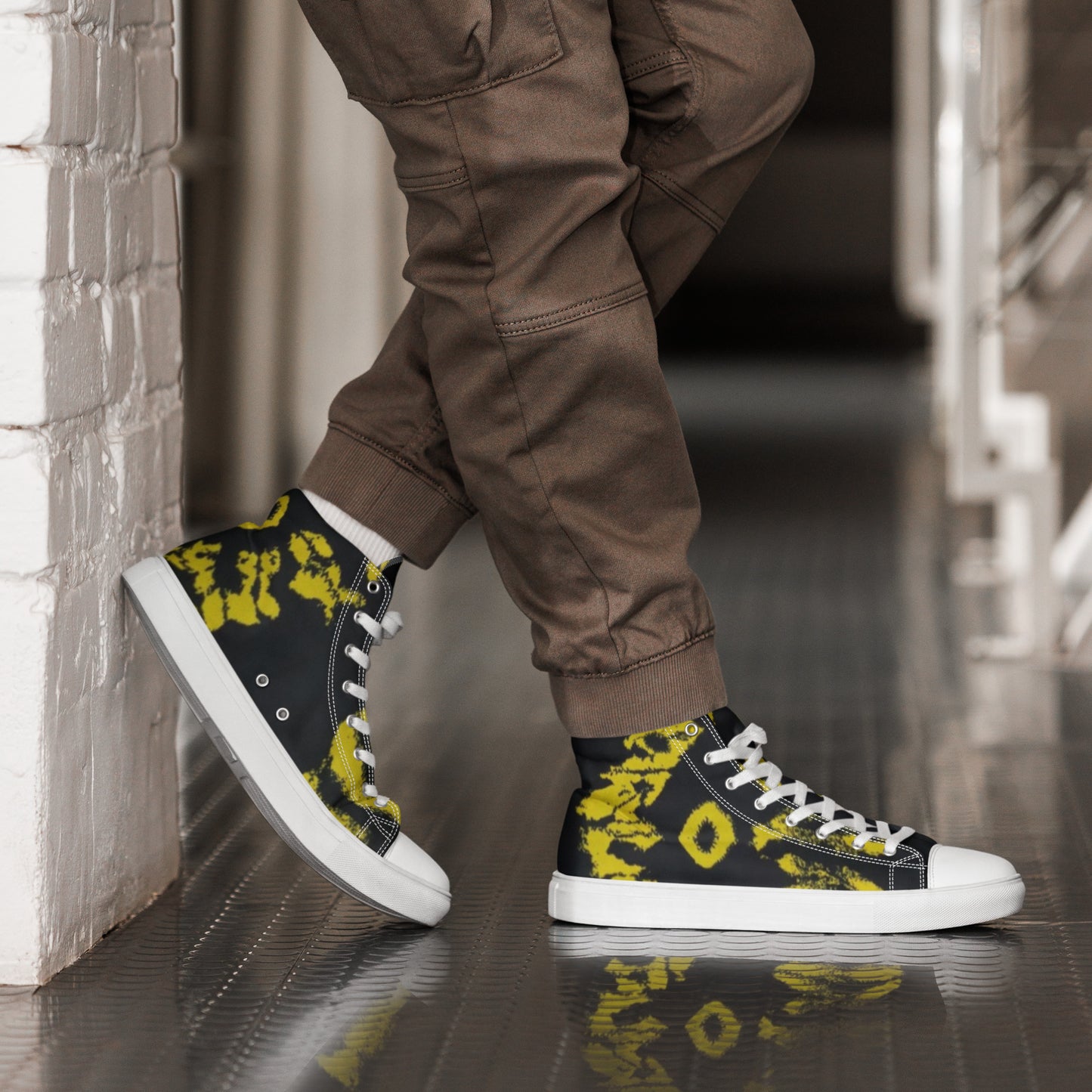 Yellow Adire Ankara Men’s high top canvas shoes