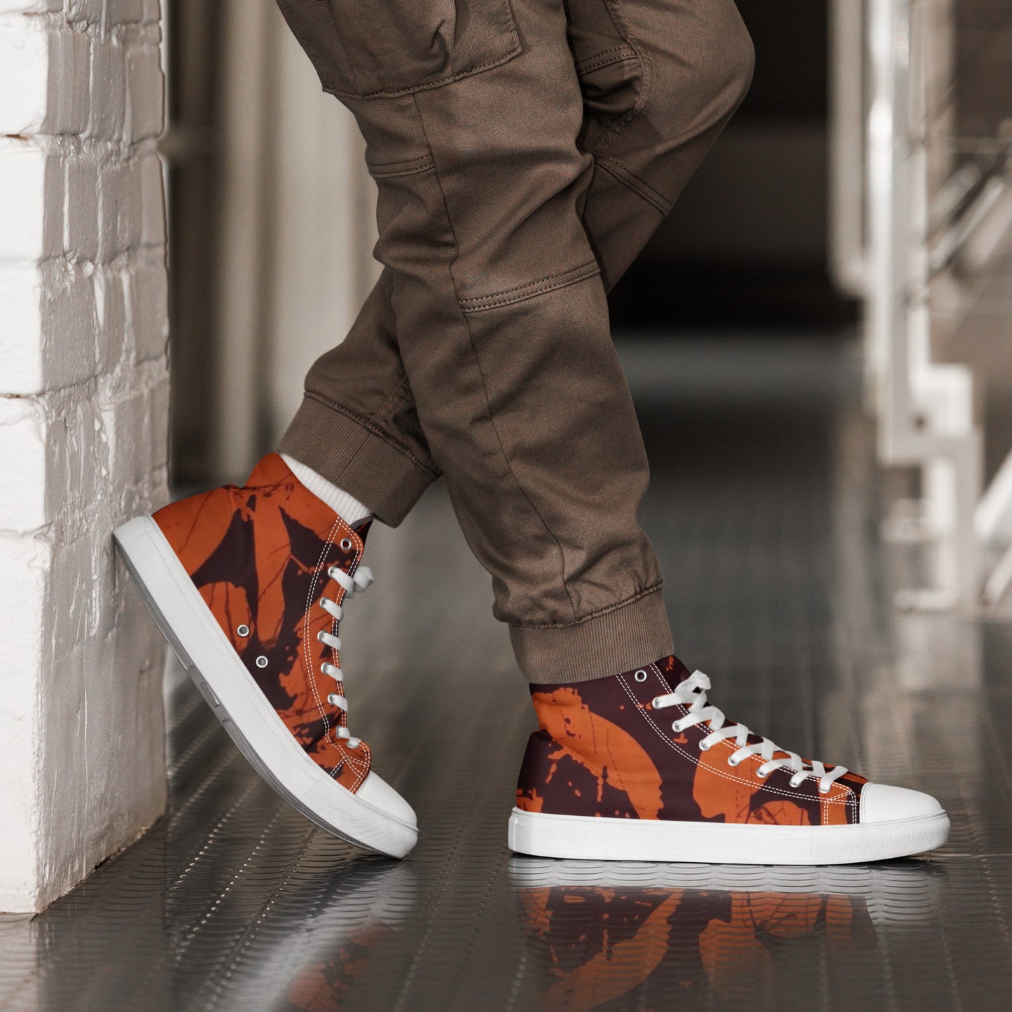 Orange Adire Men’s high top canvas shoes