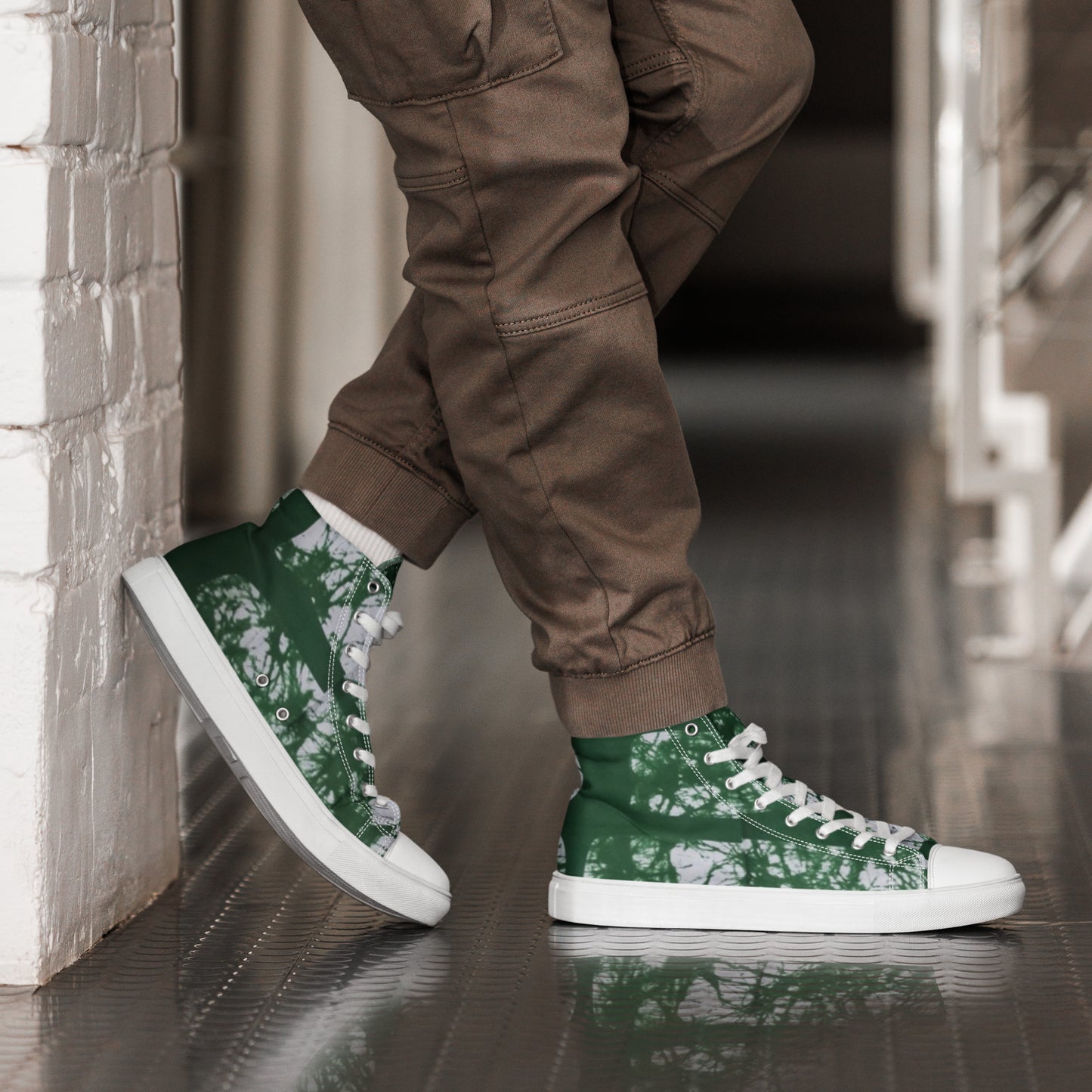 Green Adire Ankara Men’s high top canvas shoes